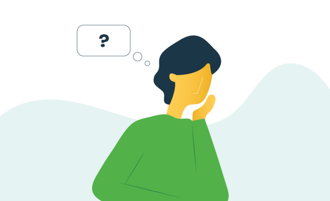 A woman rests her head in her chin. A speech bubble by her head has a question mark in it.