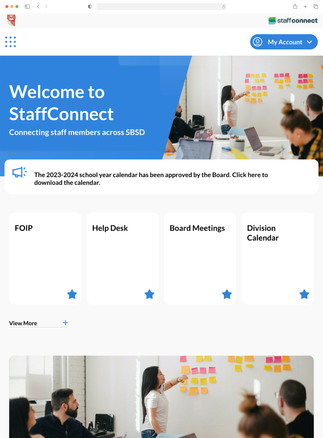 A sample StaffConnect homepage
